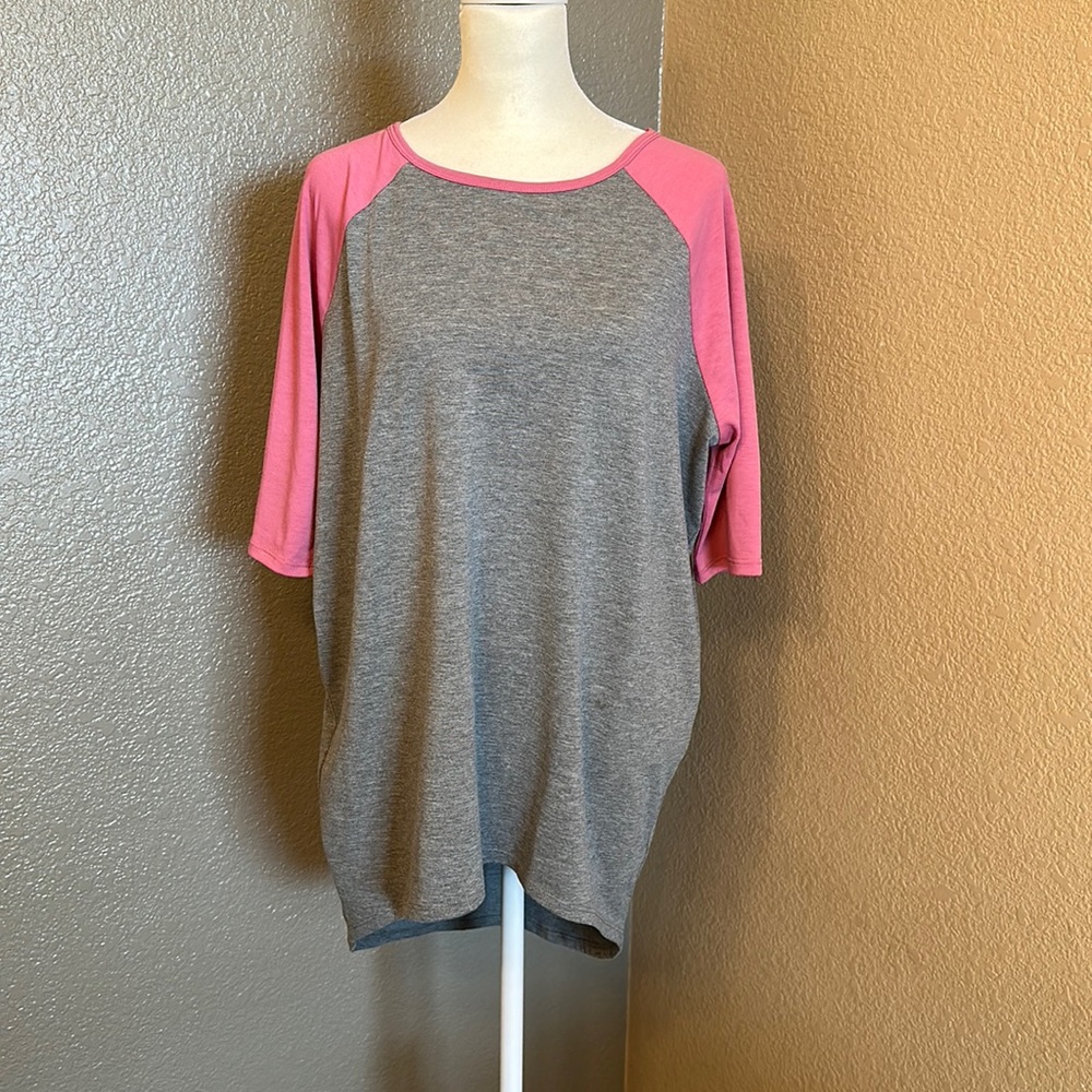 LuLaRoe size XXS - Randy grey gray and pink “baseball style” tee